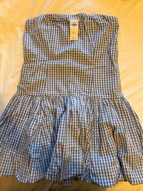 Abercrombie & Fitch Blue and White Gingham Strapless Dress - worn once